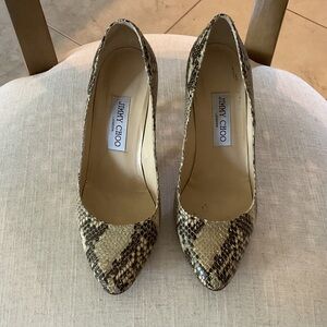 Jimmy Choo Black and Tan Snakeskin Heels